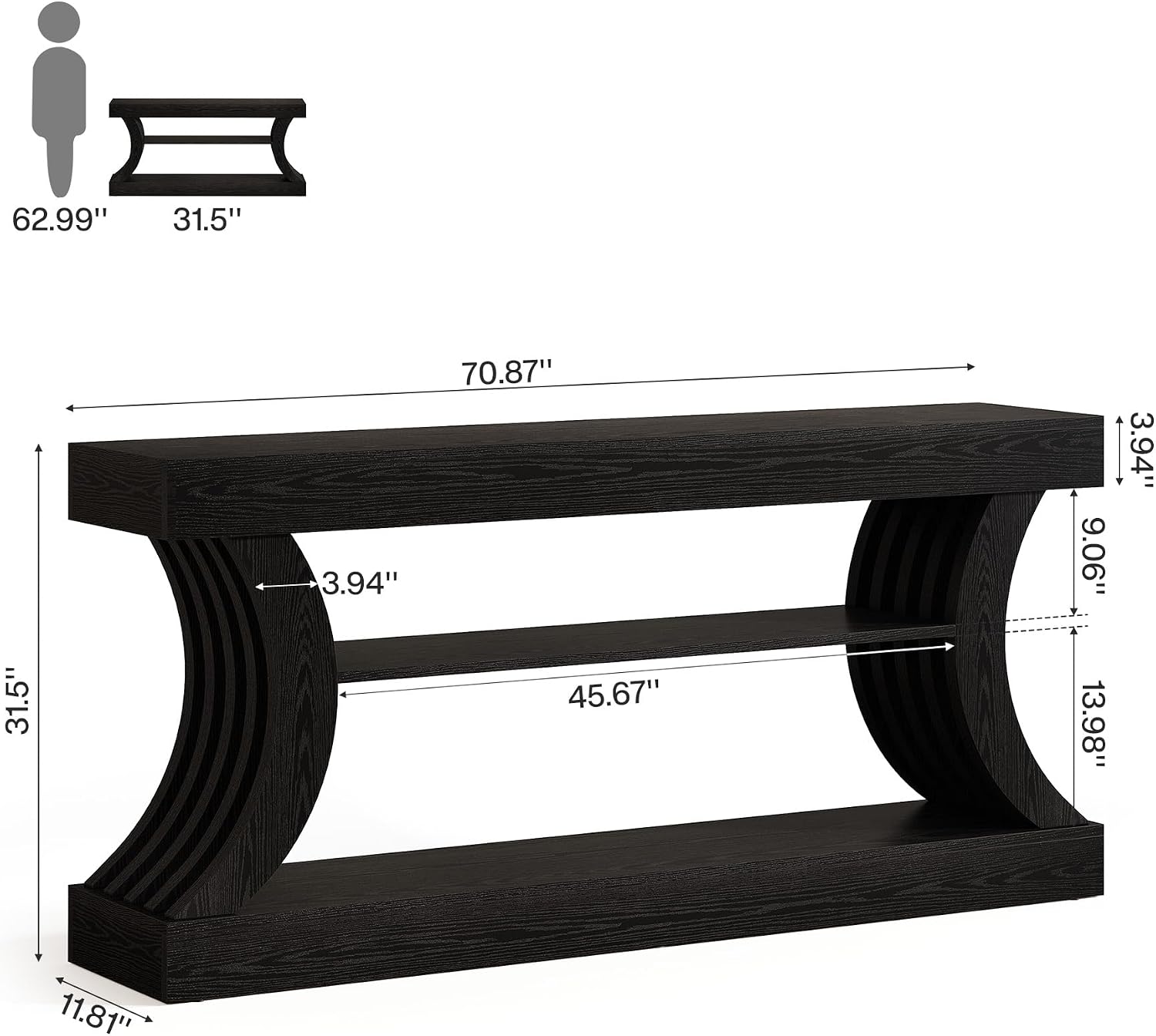 Tribesigns 70.9-Inch Long Farmhouse Entryway Console Table with Storage, 3-Tier Wooden Couch Table Behind Sofa, for Entry, Entrance, Hallway, Foyer, Living Room, Black