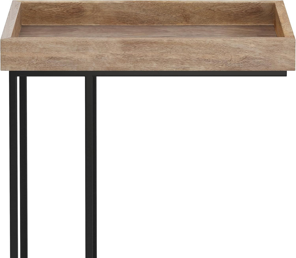 SIMPLIHOME Gallagher C Side Table - 12 inch Wide Solid Mango Wood and Metal Rectangular Accent Stand with Tray Top in Natural, Industrial Slide-Under Table for Living Room or Bedroom, Assembled