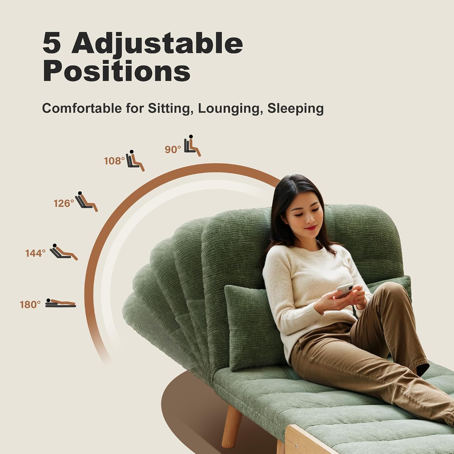 Sleeper Convertible Sofa Bed, 3-in-1 Folding Sofa Bed Chair with Adjustable Backrest, Thick Cushioned Seat, futon Sofa Bed for Small Spaces,Bedrooms & Offices(Green,27.56)