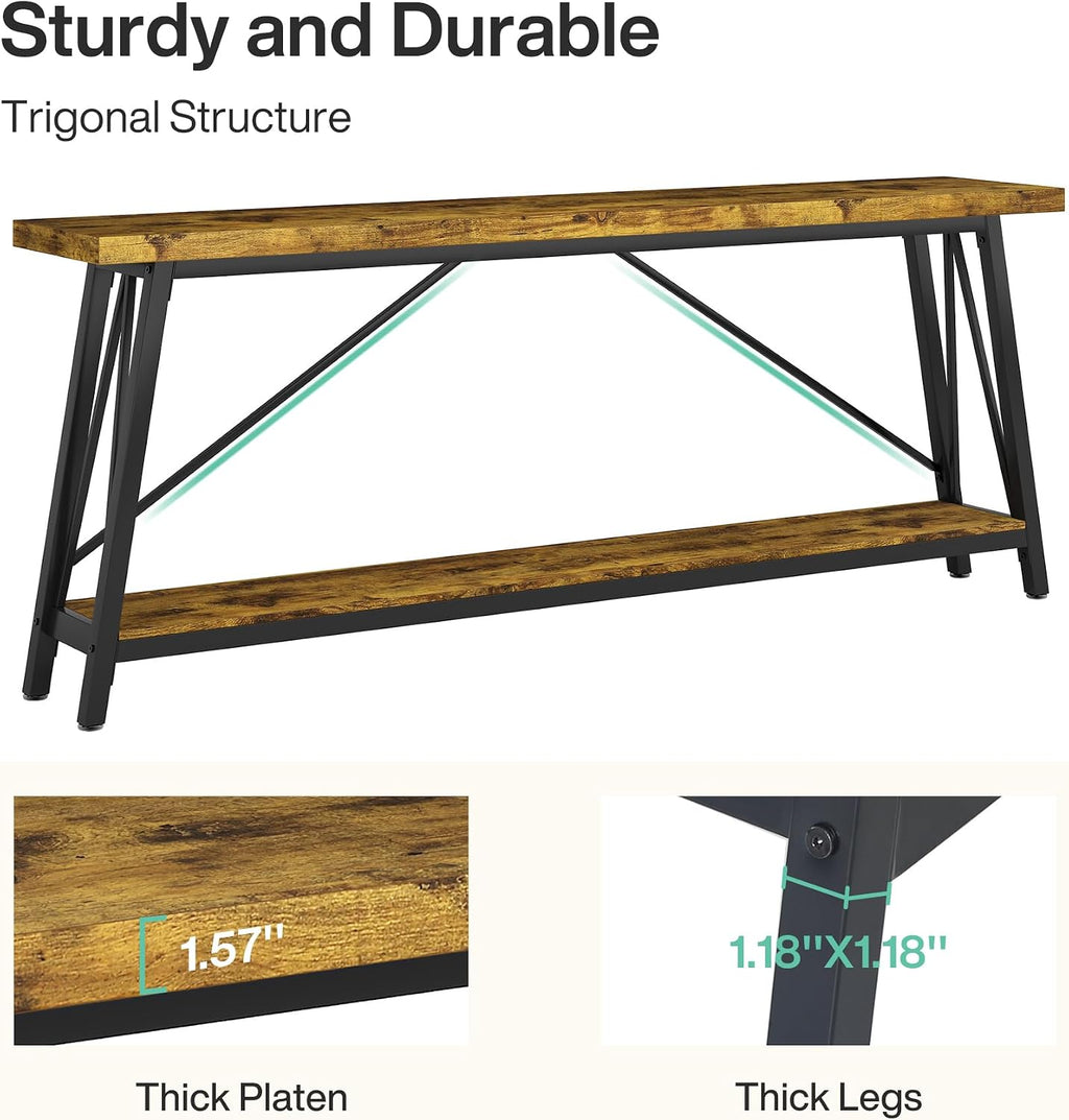 Tribesigns 70.9 Inches Extra Long Sofa Table Behind Couch, Industrial Entry Console Table for Hallway, Entryway & Living Room, Rustic Brown
