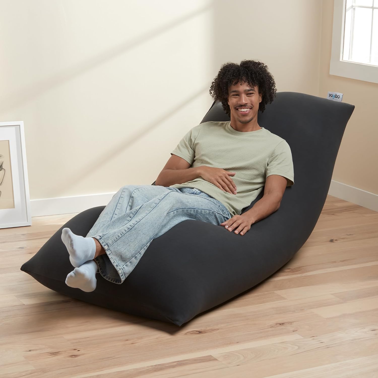 Yogibo Max 6-Foot Beanbag Chair, Bean Bag Couch with a Washable Outer Cover, Customer Favorite Cozy Sofa for Gaming, Reading, and Relaxing, Filled with Soft Micro-Beads, Dark Gray