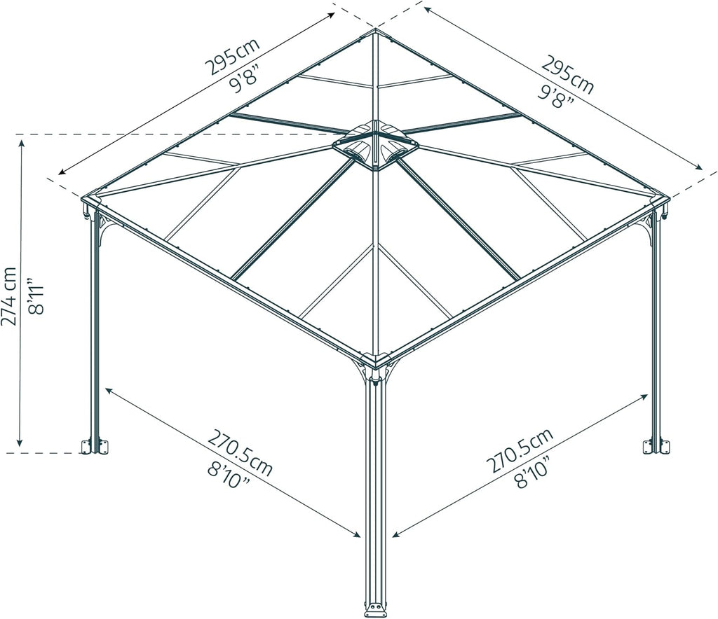 Palram - Canopia Palermo 3000 10x10 Gazebo: Outdoor Patio Canopy with Gray Aluminum Metal Frame, Polycarbonate Roof, UV Protection, Year-Round Use, Easy DIY Outdoor Canopy Gazebo Kits