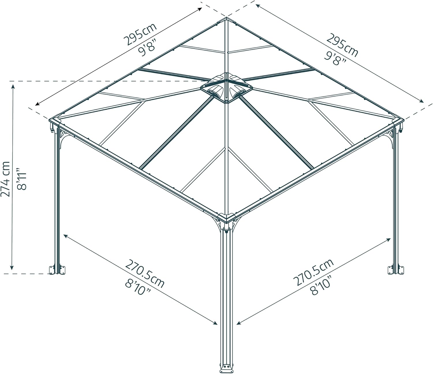 Palram - Canopia Palermo 3000 10x10 Gazebo: Outdoor Patio Canopy with Gray Aluminum Metal Frame, Polycarbonate Roof, UV Protection, Year-Round Use, Easy DIY Outdoor Canopy Gazebo Kits