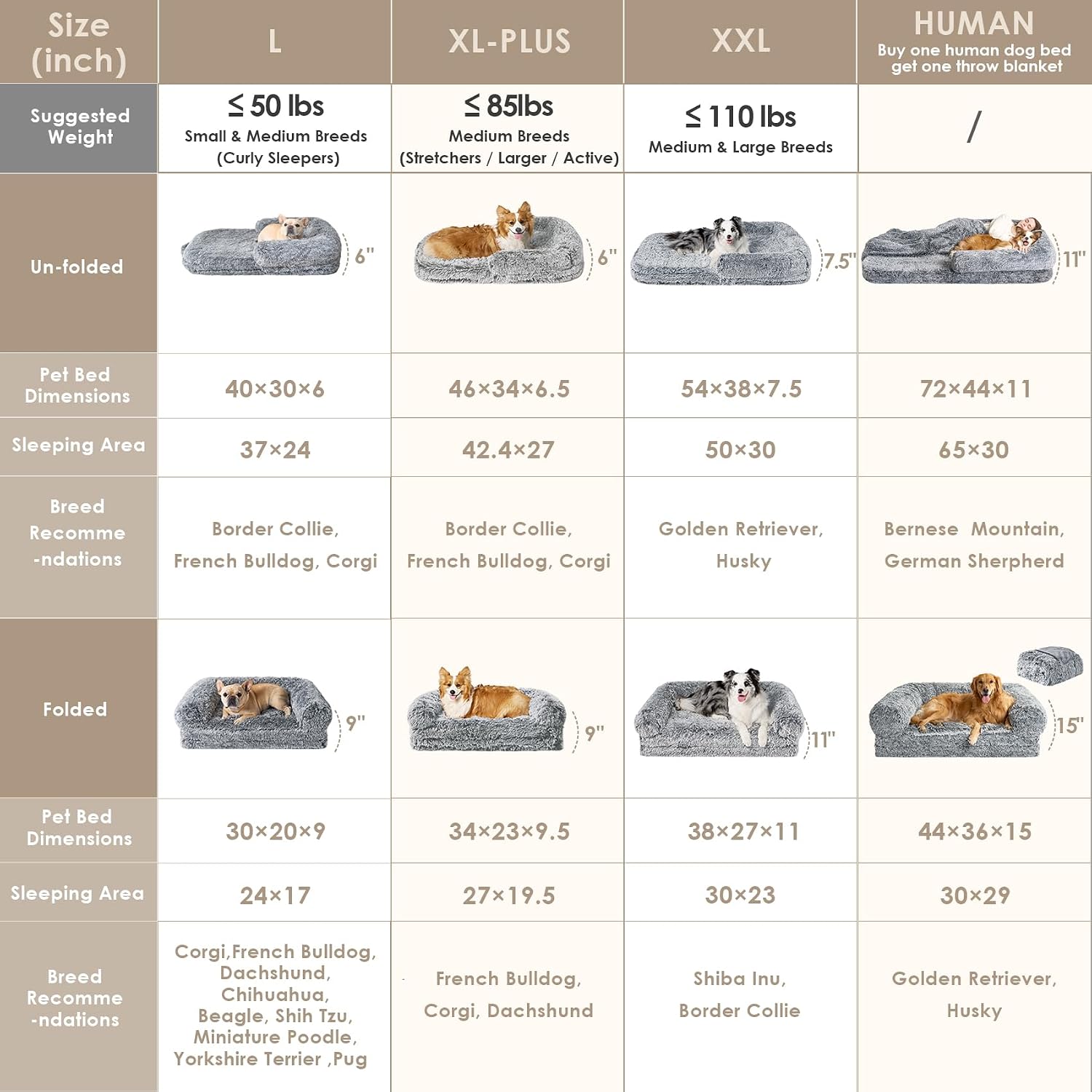 EHEYCIGA Foldable Human Dog Bed, 72'x44'x11' Orthopedic Memory Foam Human Sized Dog Bed, Waterproof Pet Bed for People, Faux Fur Pet Couch for Adult with Non-Slip Bottom, Grey