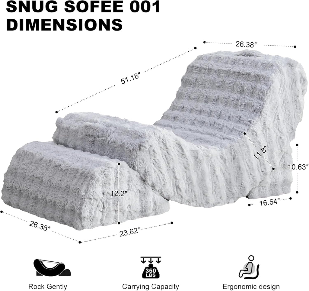 3-in-1 Adjustable Zero Gravity Floor Chair, Oversized Corduroy Boneless Chair for Adults with Memory Foam & Washable Cover, Silent Rocker Recliner Lounge Chair for Reading, Nursing, Gaming, Grayish