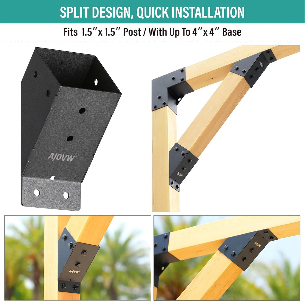 AJOVW-8-Piece 4x4 Pergola Diagonal Brace Angle Plate, Stainless Steel 45 Degree Angle Support Bracket, for Gazebos, Garages, Patios, Sheds, Gardens, and Other Applications.(Actual Size: 3.5' × 3.5' )