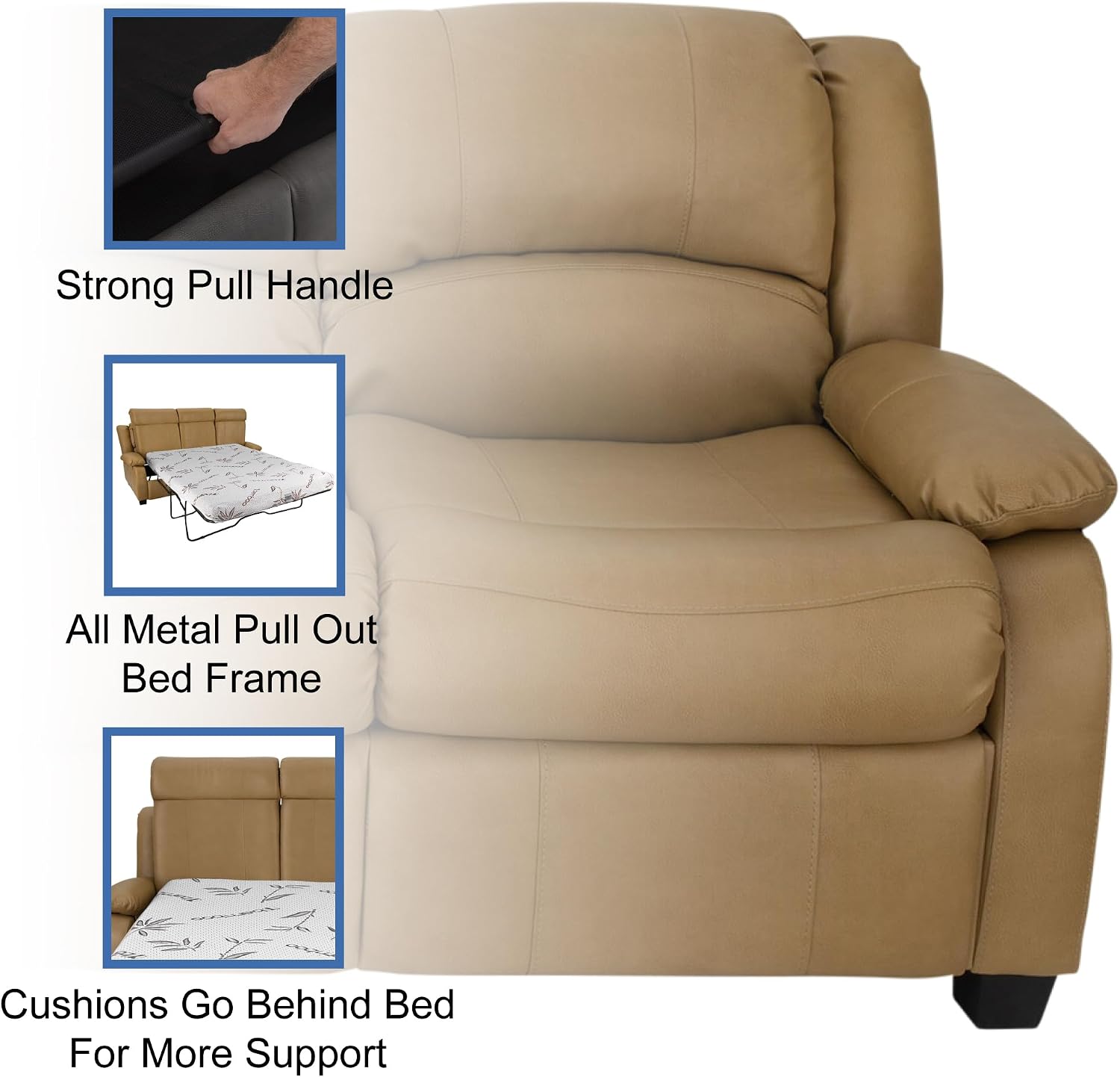 RecPro Charles Collection Sofa, 80'' Hide A Bed Loveseat with Memory Foam Mattress, Toffee