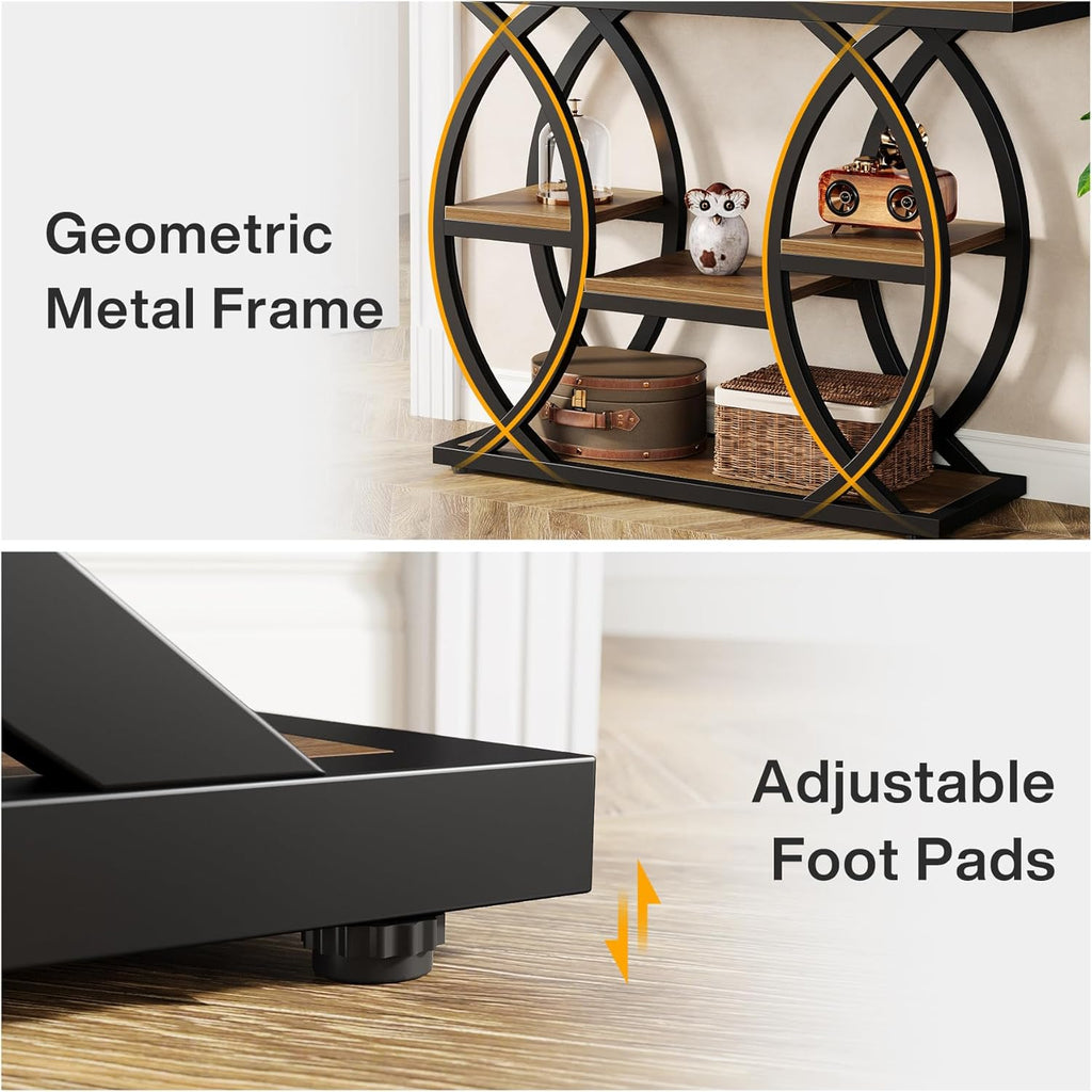 Tribesigns 39.4' Console Table, Industrial 4-Tier Sofa Table Entryway Table with Storage Shelves, Narrow Wood Accent Tables with Metal Frame for Small Spaces, Hallway, Foyer, Brown