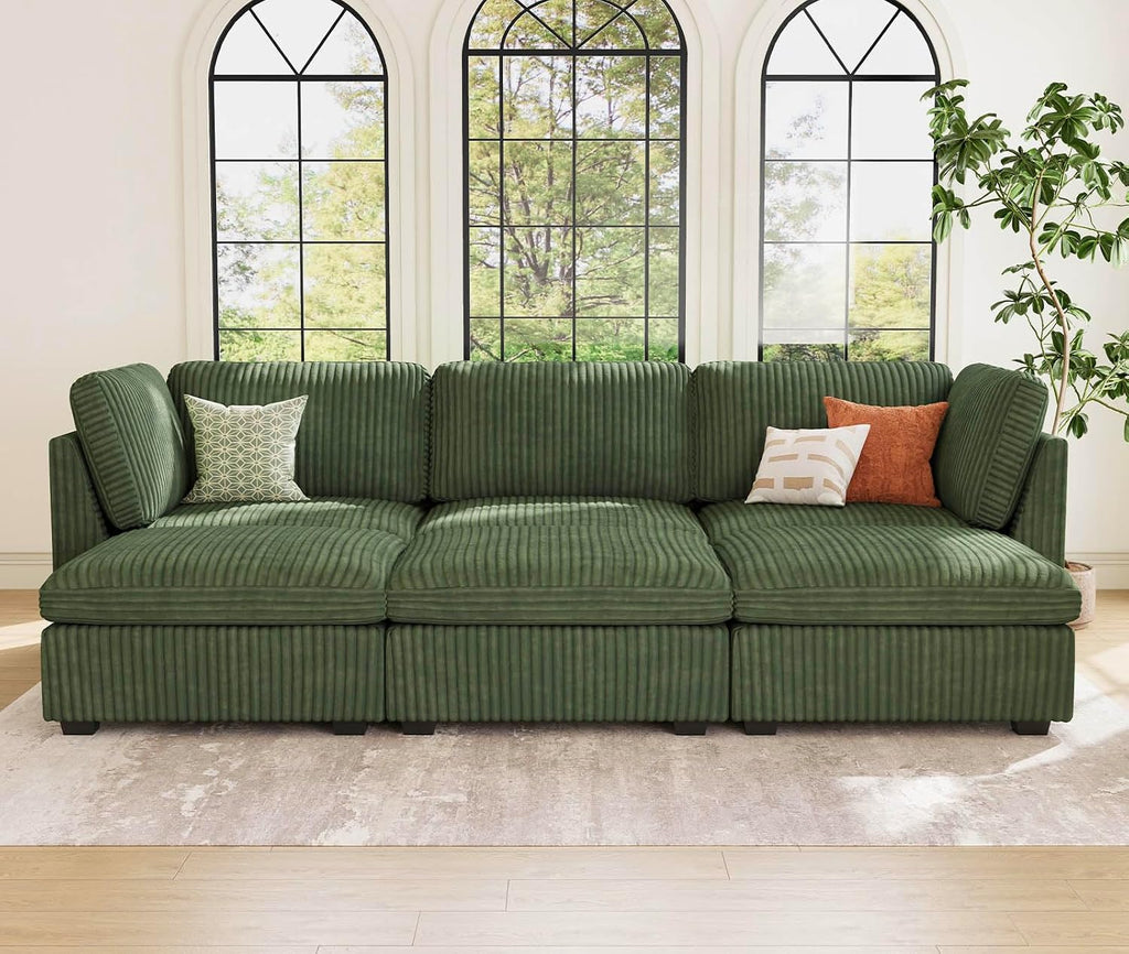 Belffin Modular Sectional Sofa with Sleeper Sofa, Oversized Cloud Couch with Extra Deep Seat, Upholstered 6 Seat Sectional Couches for Living Room, Plush Corduroy Green