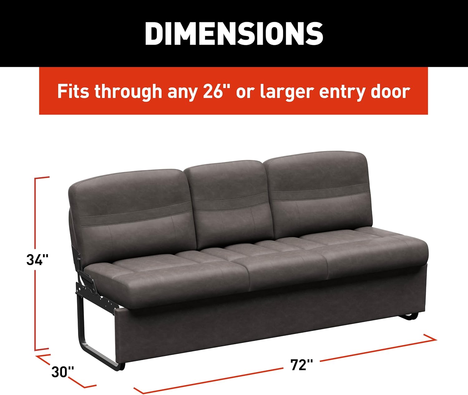 Thomas Payne Signature 72' McCoy RV Jackknife Sleeper Sofa with Matching Kickboard, Easy Transition, High-Density Foam Cushioning, Fold-Down Center, Dual Cupholders - 2024044414