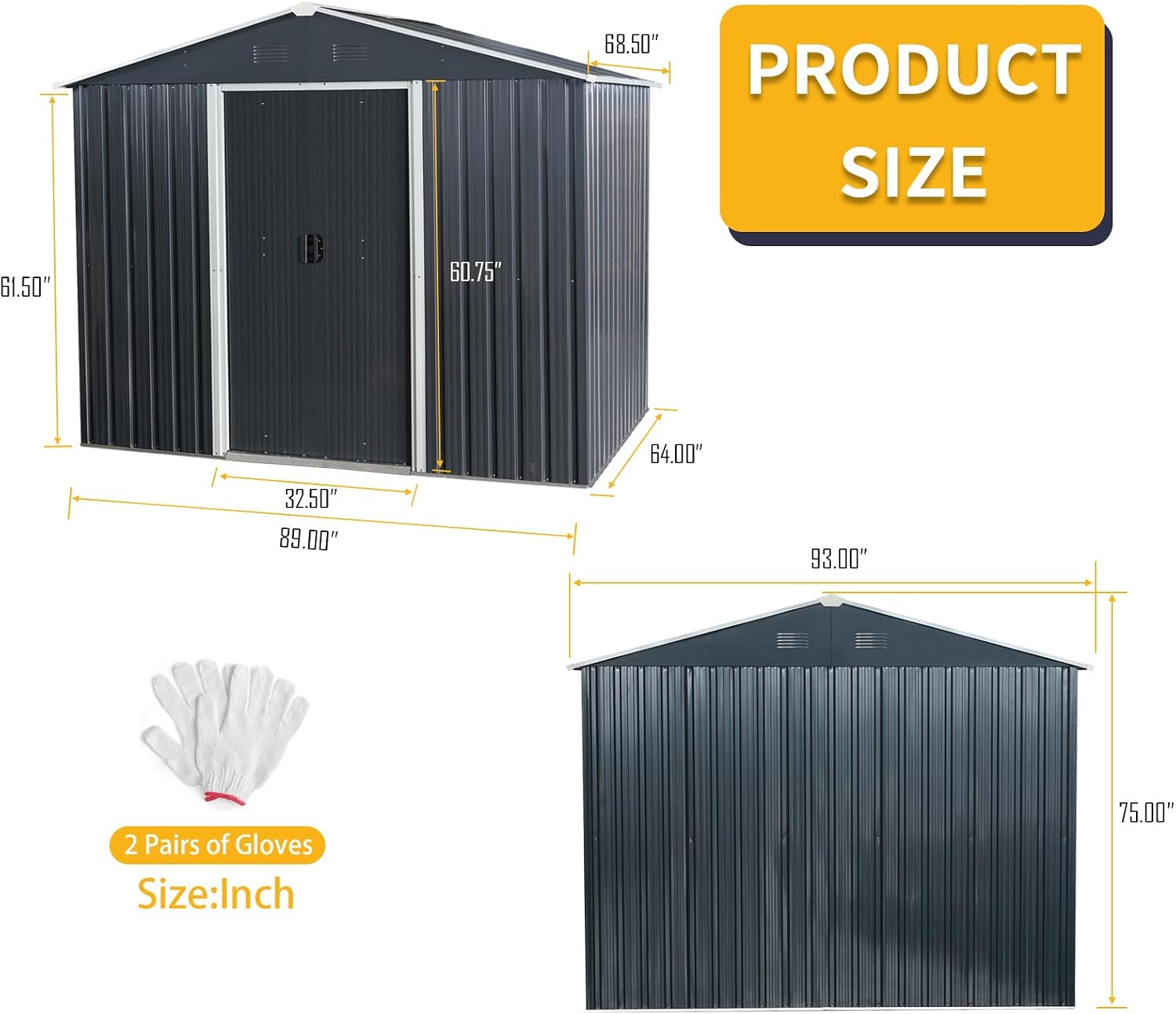YOPTO 8x6 Outdoor Metal Storage Shed with Floor Base and Vents,Sliding Doors & Padlock,Waterproof Oversized Shelter for Backyard Lawn Patio,Garden,Black