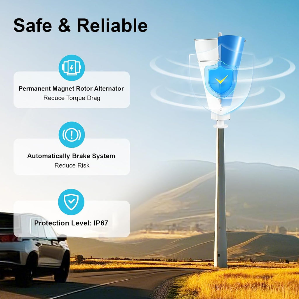 500W Wind Turbine, 12V Vertical Axis Wind Driven Generator with 2 Blades and Permanent Magnet Generator for Boats, Terrace, Marine, Motor Home, Chalet (100W, Blue+White)