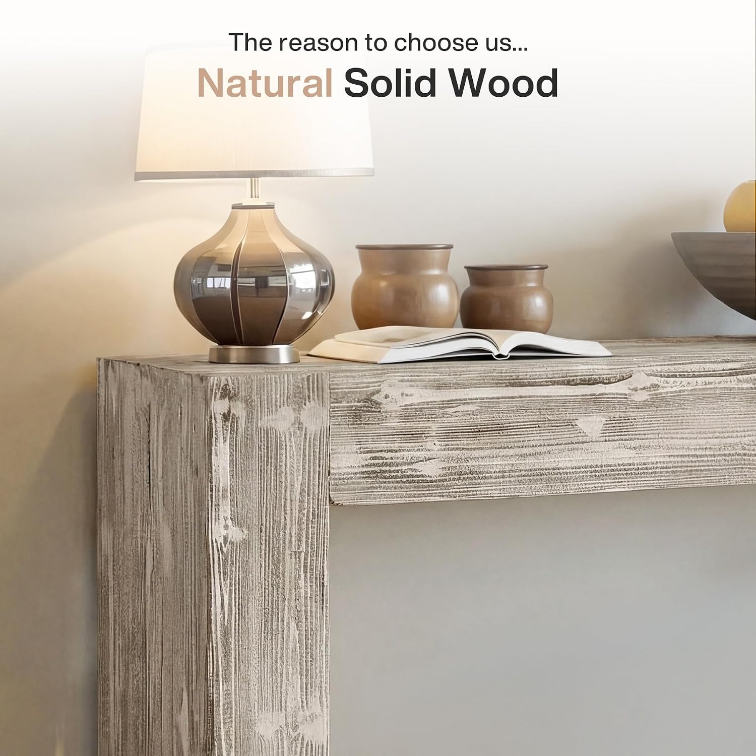 Tribesigns 63-Inch Solid Wood Console Sofa Table, Farmhouse Long Entryway Table Behind Couch for Living Room, Entrance, Hallway, Foyer, Easy Assembly (Gray)