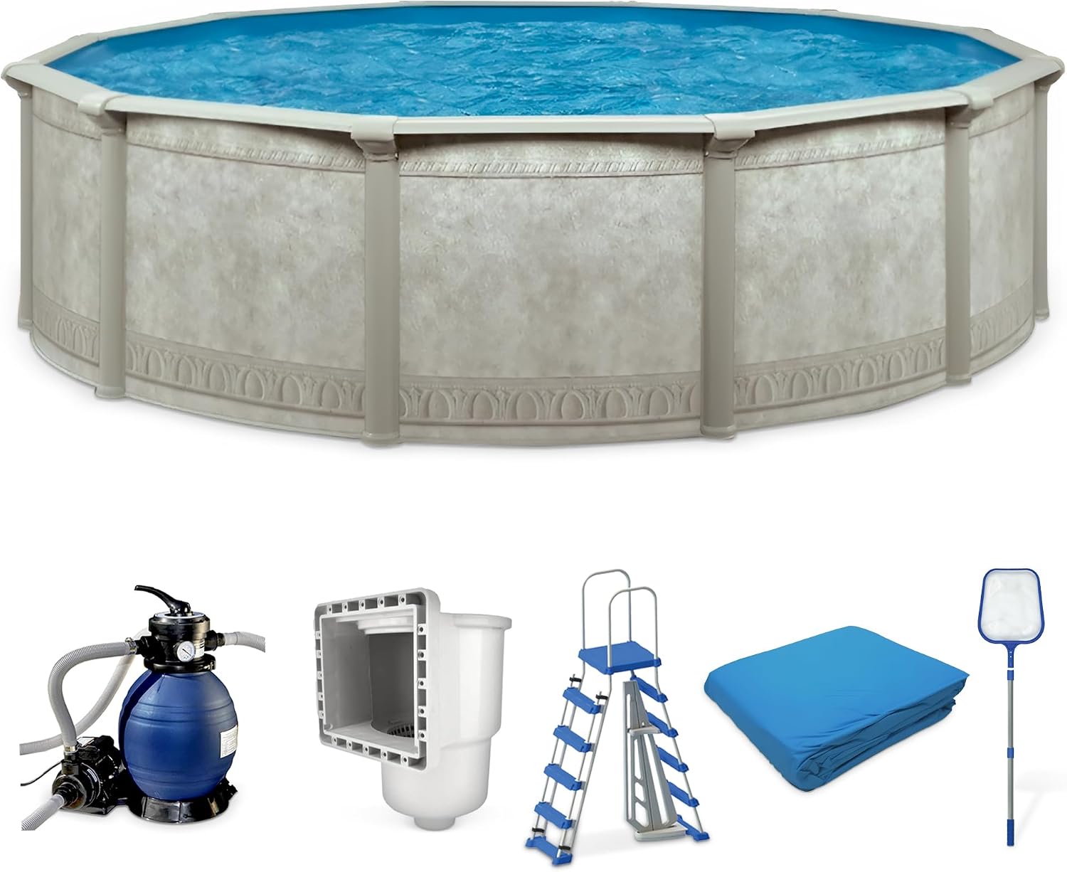Aquarian Steel-Frame Above-Ground Pool Kit w/Pump & Leaf Skimmer, Venetian, 18'