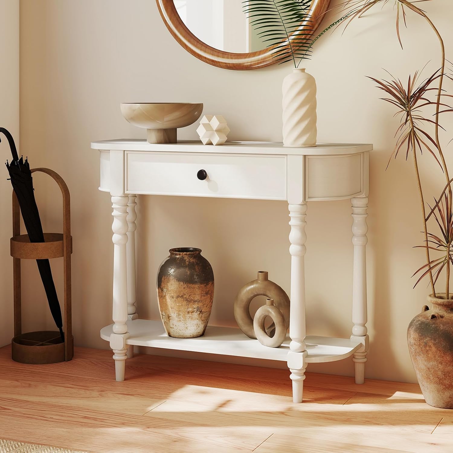 Giantex 2-Tier Narrow Console Table, 36' White Entryway Table with Storage Drawer & Elegant Legs, Wooden Sofa Table with Open Shelf for Living Room, Foyer, Hallway, Bedroom, Entrance
