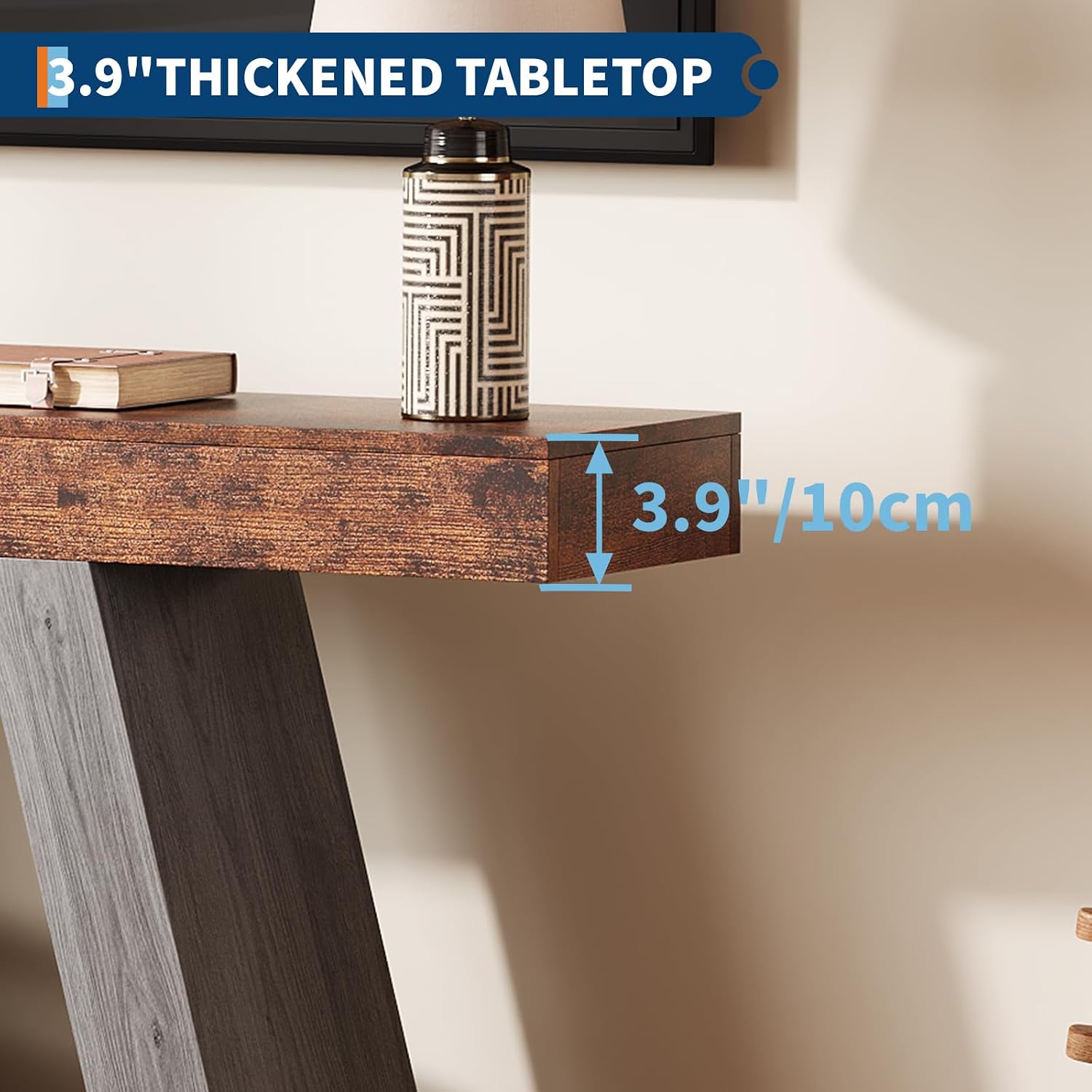 55 Inches Console Table, Sofa Table Behind Couch, 2-Tier Wooden Entry Tables for Entryway Foyer Hallway, Industrial Console Tables with Open Storage Shelf for Living Room