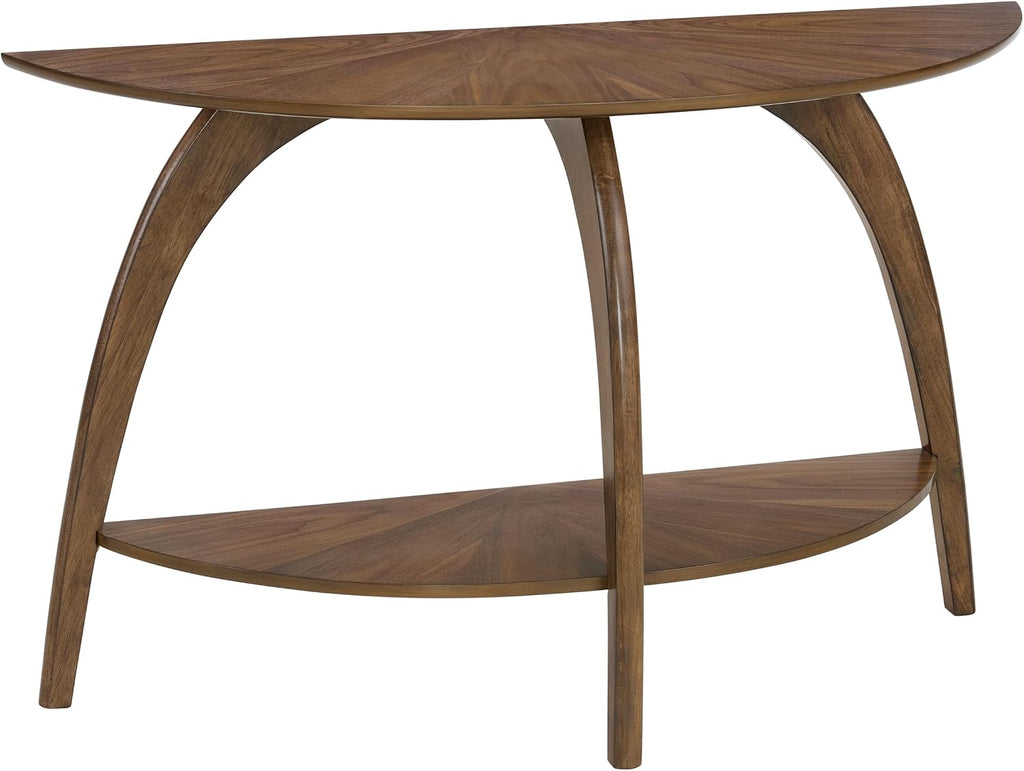 Martin Svensson Home LAX Retro Mid-Century Modern Half-Moon Wood Sofa Table with Lower Shelf, Console Table for Living Room or Entryway. Walnut Brown