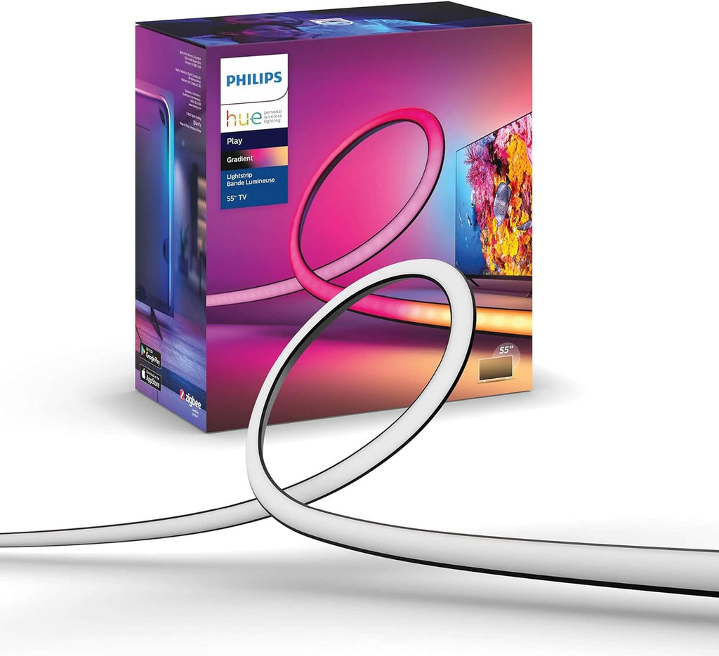 Philips Hue Play Gradient 55' Smart TV Light Strip - Flowing Multicolor LED Color-Changing TV BackLight - Sync with TV, Music, and Gaming - Requires Bridge and Sync Box - Control with App or Voice