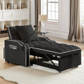 Sleeper Sofa Chair Bed with Charging Ports & Phone Holder & Cup Holder, Modern Velvet 3 in 1 Convertible Pull Out Single Sofa Chair Bed for Small Spaces Apartment, Black