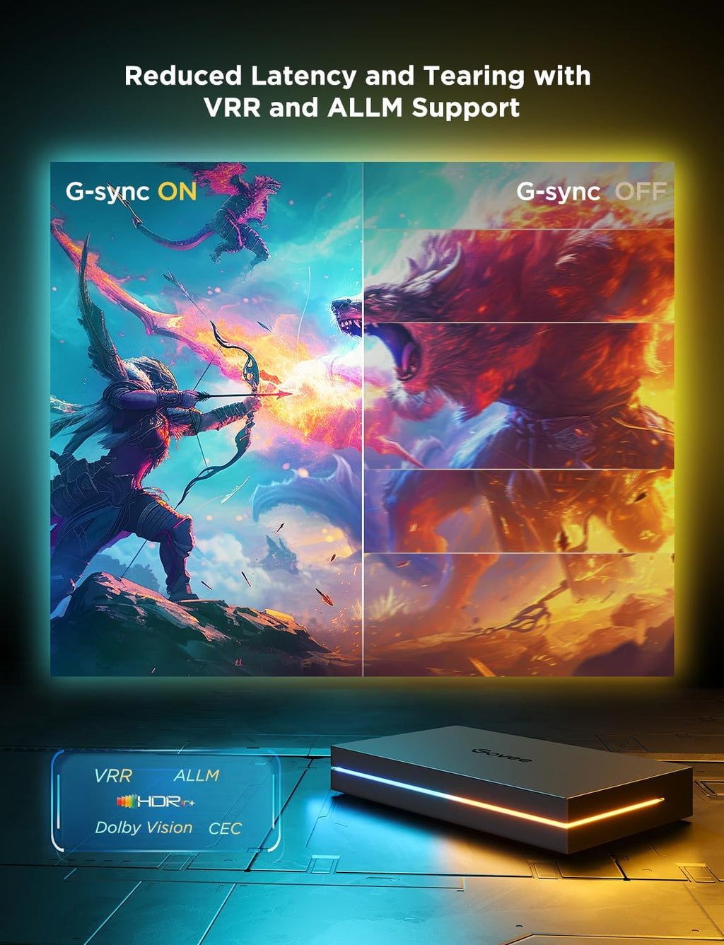 Govee HDMI 2.1 Sync Box 2, AI Sync Box with TV Backlight, Supports 8K@60Hz, 4K@144Hz, VRR and ALLM, Works with SmartThings, Matter and Alexa, RGBIC LED Light Strip for 55-65 inch TVs, 75 LEDs/m