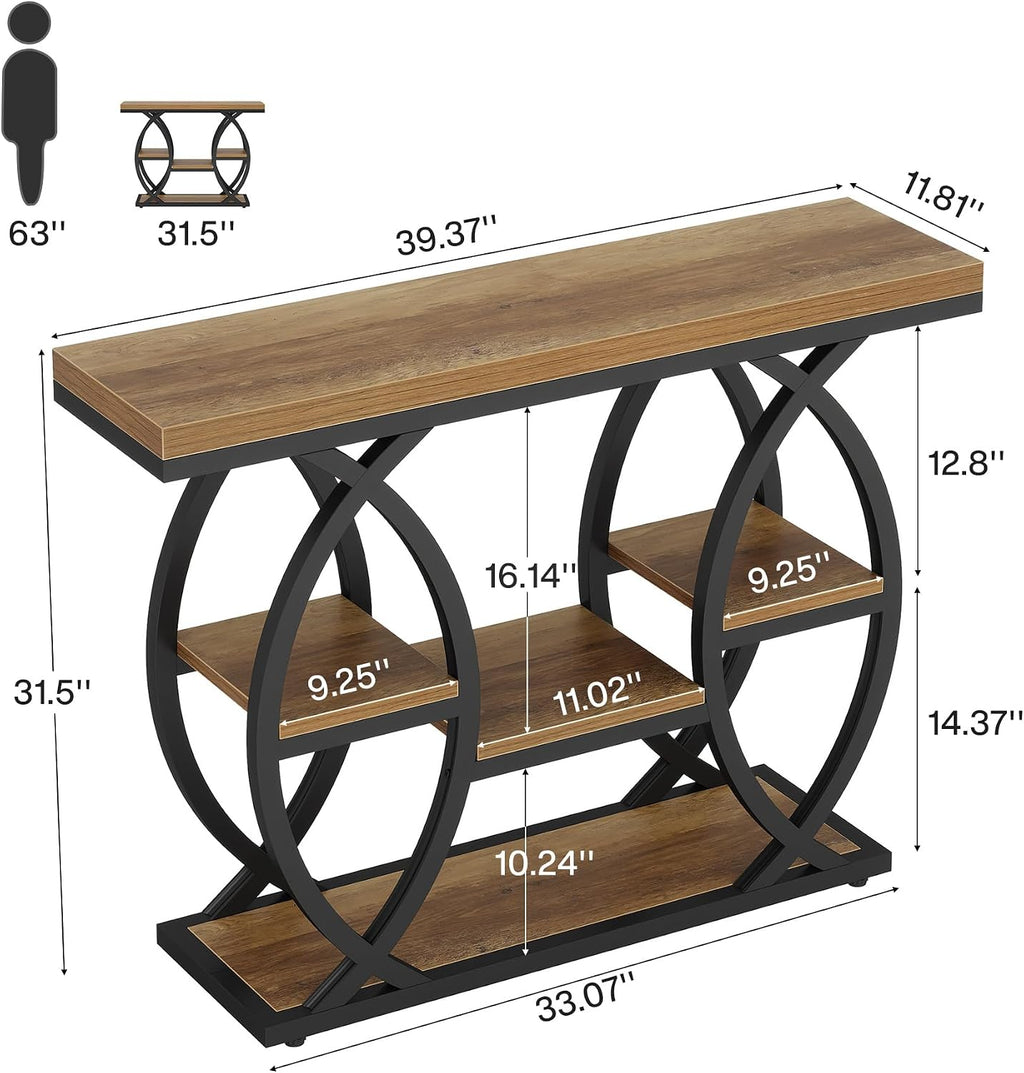 Tribesigns 39.4' Console Table, Industrial 4-Tier Sofa Table Entryway Table with Storage Shelves, Narrow Wood Accent Tables with Metal Frame for Small Spaces, Hallway, Foyer, Brown