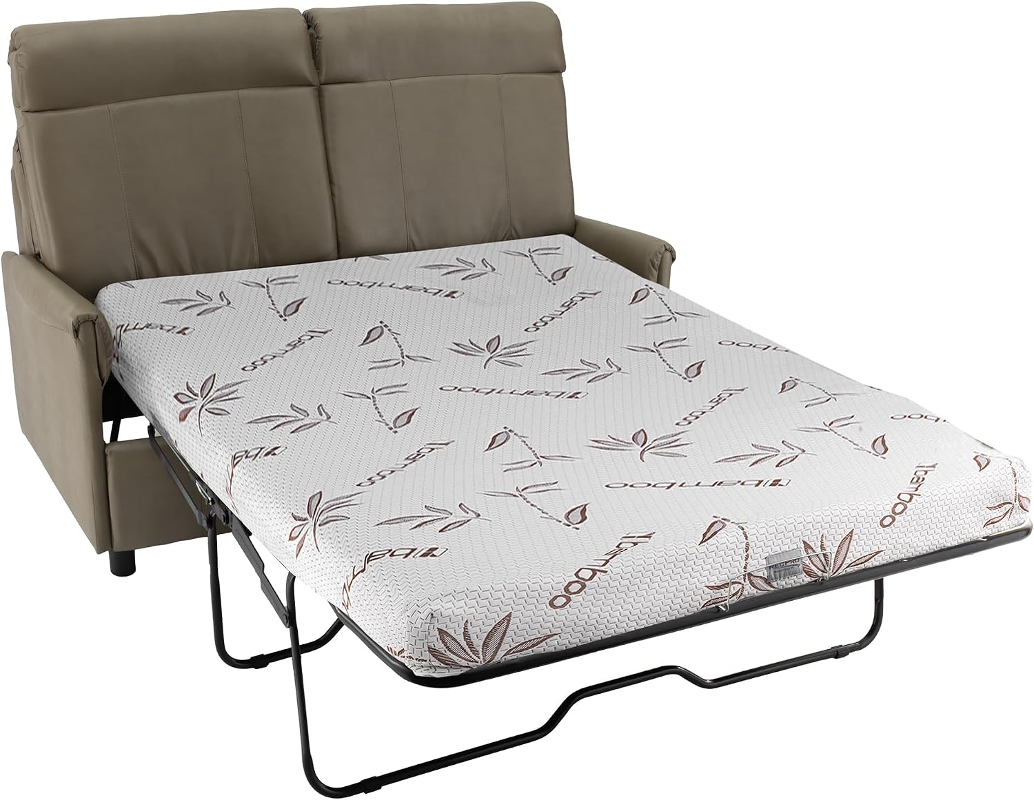 RecPro Charles Collection 60' RV Hide A Bed Loveseat | Memory Foam Mattress | Putty Faux Leather