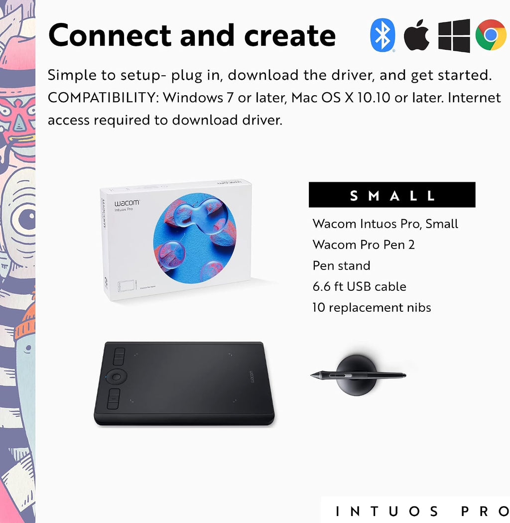 Wacom Intuos Pro Drawing Tablet, Small 10.6' x 6.7' Wireless Graphics Art Tablet with Pro Pen 2 & Touch Ring, Digital Drawing Pad for Mac and Windows PC