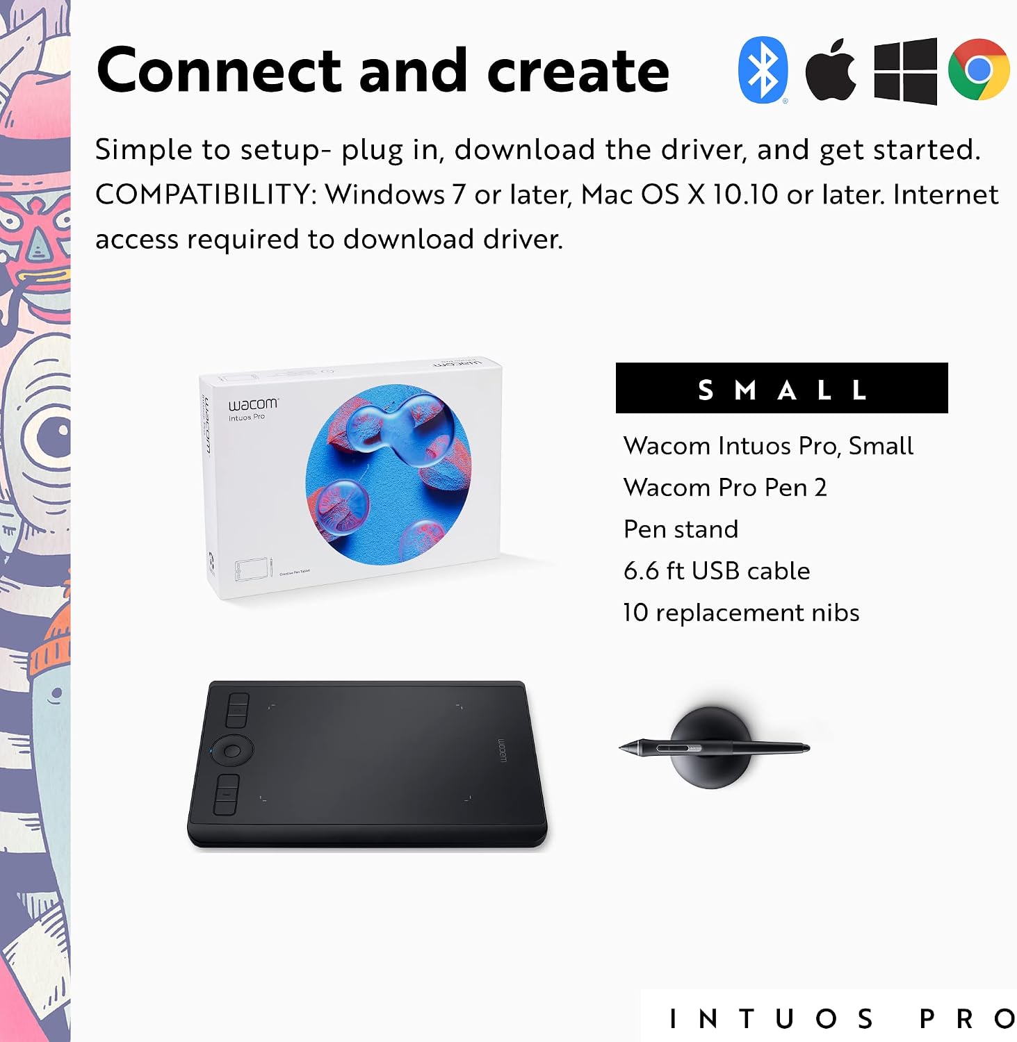Wacom Intuos Pro Drawing Tablet, Small 10.6' x 6.7' Wireless Graphics Art Tablet with Pro Pen 2 & Touch Ring, Digital Drawing Pad for Mac and Windows PC