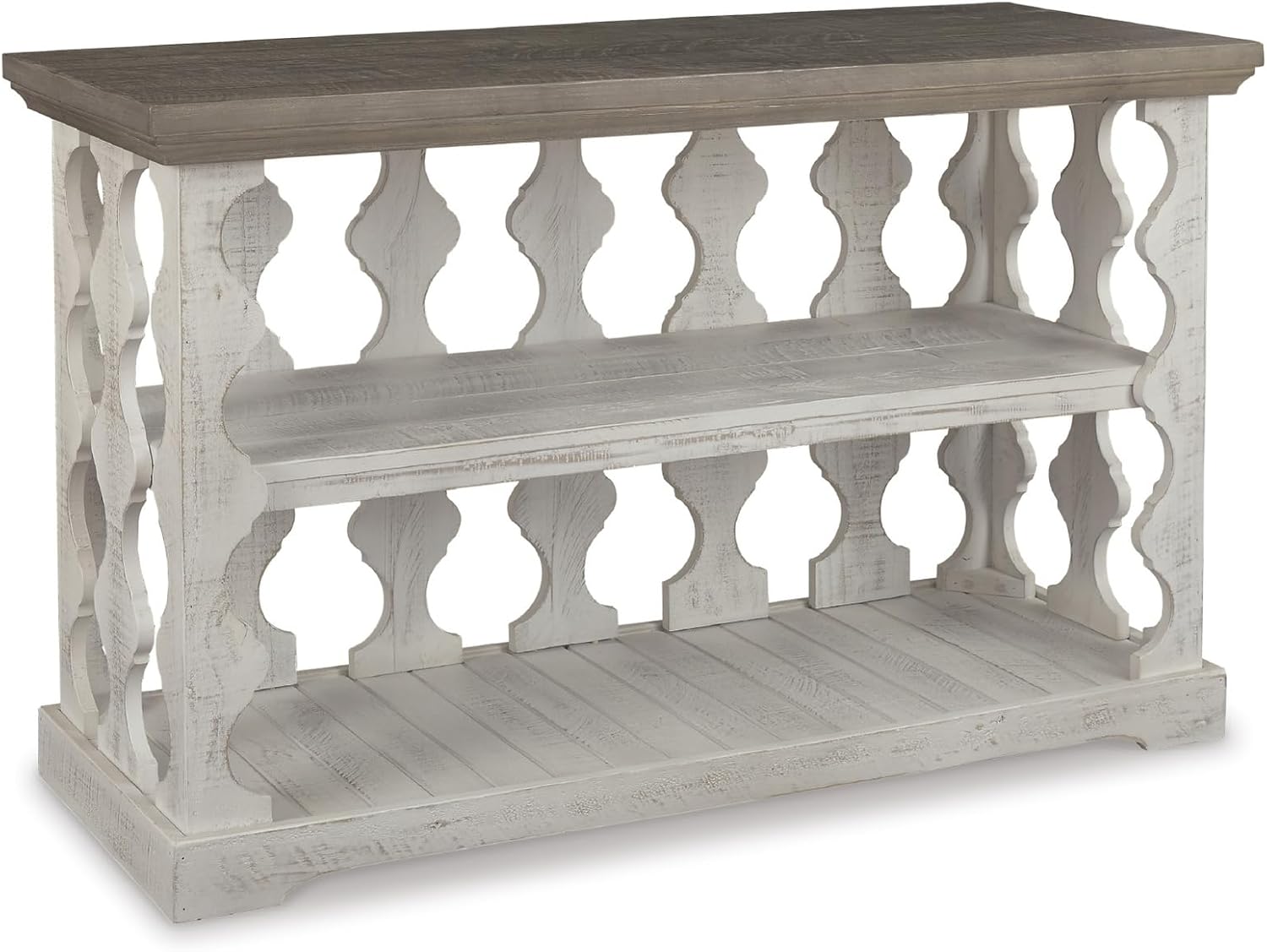 Signature Design by Ashley Havalance Farmhouse Console Sofa Table, Fixed Shelf, Pine Wood, 45.5' W x 17.25' D x 27.88' H, Distressed Finish, Gray & White
