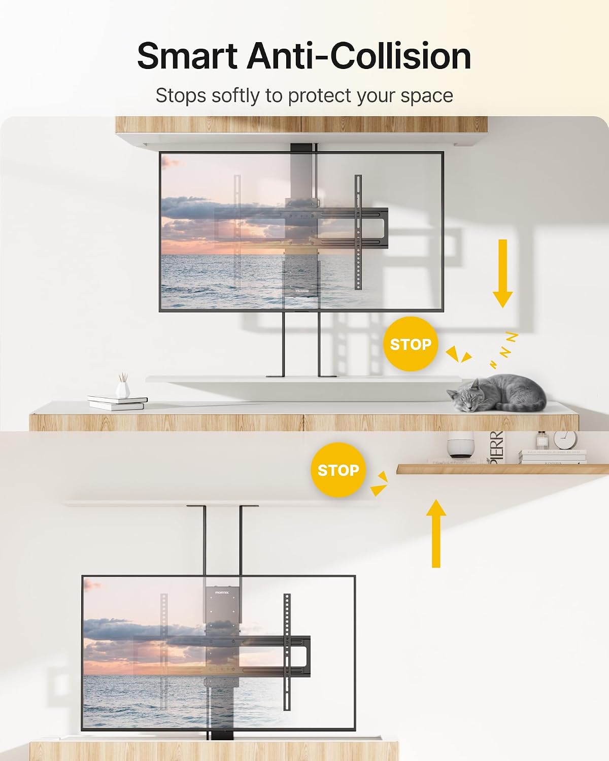 monTEK Motorized TV Lift for 37-65 inch TVs, Ceiling&Vertical TV Lift Mechanism with RF Remote, Smart Phone & Voice Control via WiFi, Up to 132lbs, 4X Load Tested, Max VESA 600 * 400