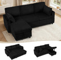84' Corduroy Upholstered Sofa Bed w/Adjustable Backrests, Convertible Pull Out Sofa Bed w/USB Ports, L-Shape Sectional Sleeper Couch w/Cup Holder for Living Room,Apartment, Black