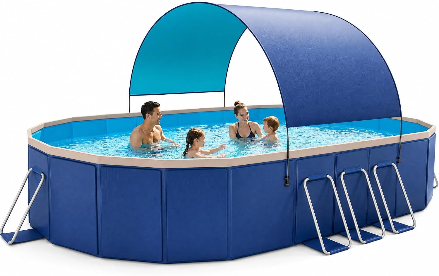 118' Non-Inflatable Foldable Swimming Pool for Family, Portable Above Ground Pool for Adults & Kids, Easy Setup for Outdoor, Backyard, Garden, Camping - Durable PVC(118'x87'x20', NEW)