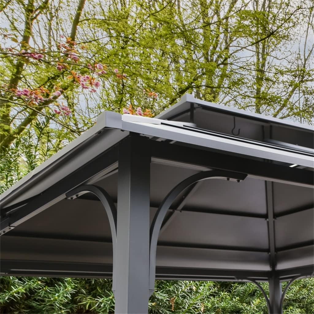 12 Ft. W X 14 D Metal Black 2-Tier Roof Patio Gazebo with Curtains and Netting(12 ft. x 10 ft)