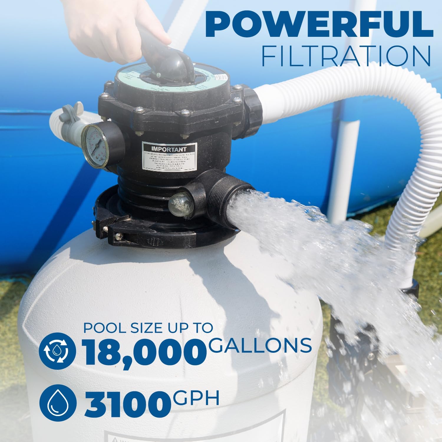 XtremepowerUS 16' Sand Filter, 3/4HP Pool Pump 3,100 GPH with Programmable Timer up to 15,000 Gallons for Above Ground Swimming for Crystal-Clear Pool