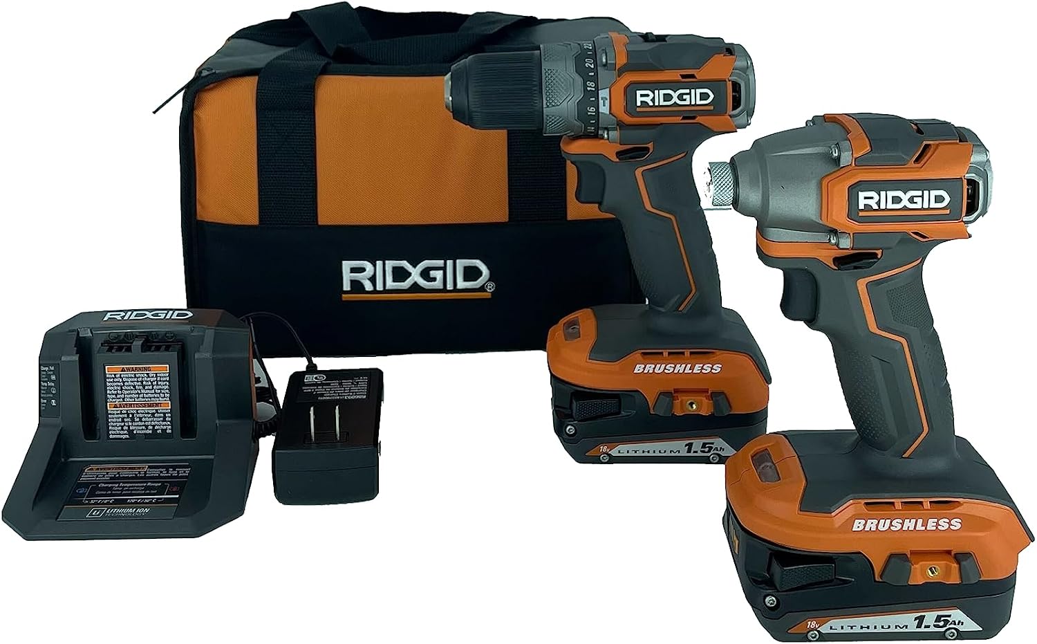 RIDGID 18V Brushless Sub-Compact Cordless 1/2-inch Hammer Drill and Impact Driver Combo Kit - R9781