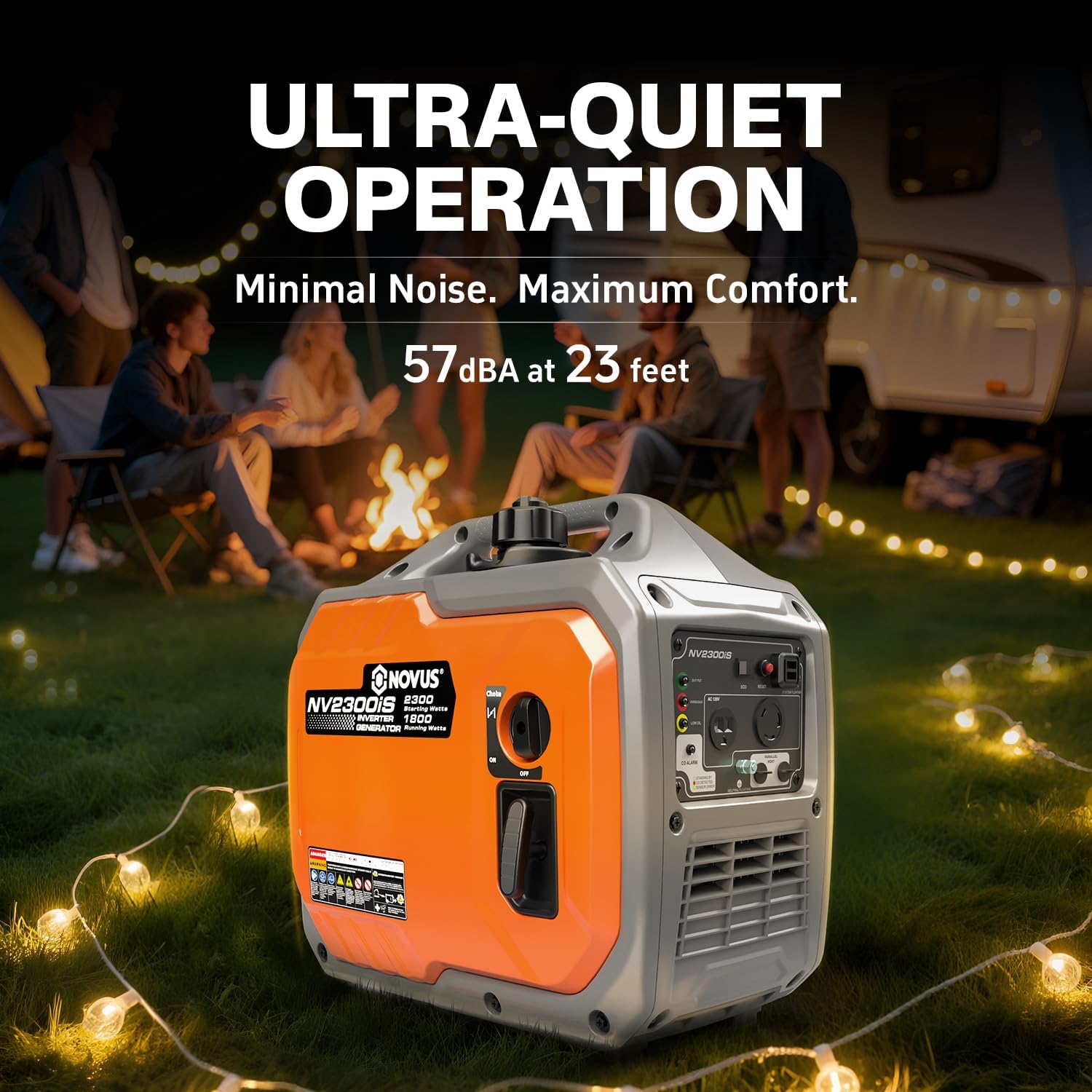 NOVUS 2300W Inverter Generator with CO and 15 Amp to 30 Amp RV Adapter Bundle
