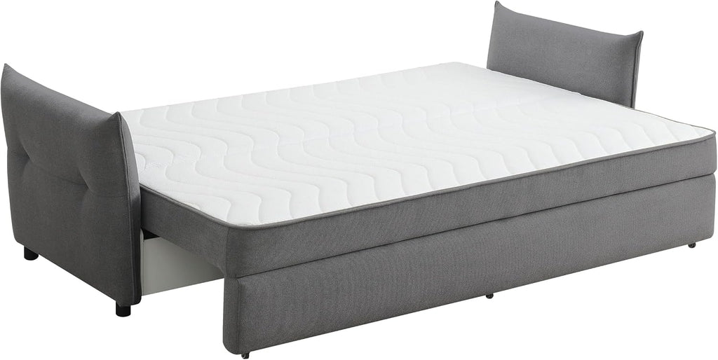 Acme Irina Fabric Upholstered Sofa with Pull-Out Sleeper and 4 Pillows in Gray