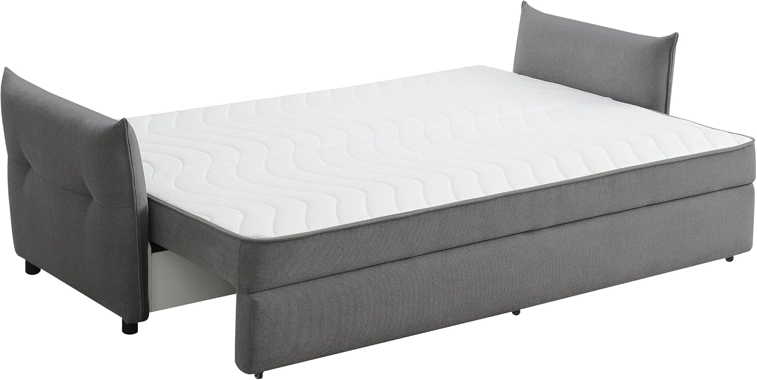 Acme Irina Fabric Upholstered Sofa with Pull-Out Sleeper and 4 Pillows in Gray
