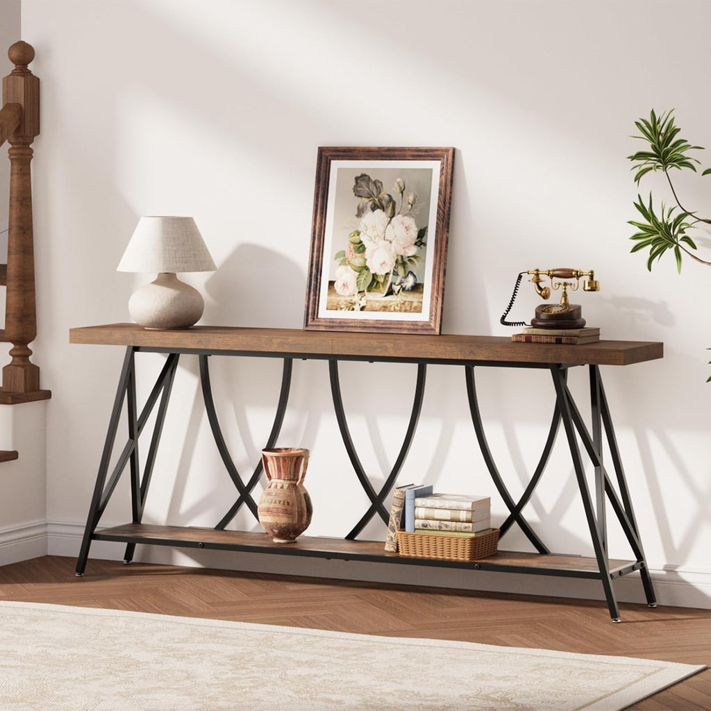 JUSTOGO 70.9' Narrow Console Table for Entryway, Industrial Long Sofa Table Behind Couch, Farmhouse Hallway Table with Storage for Living Room, Entrance, Foyer, Rustic Brown