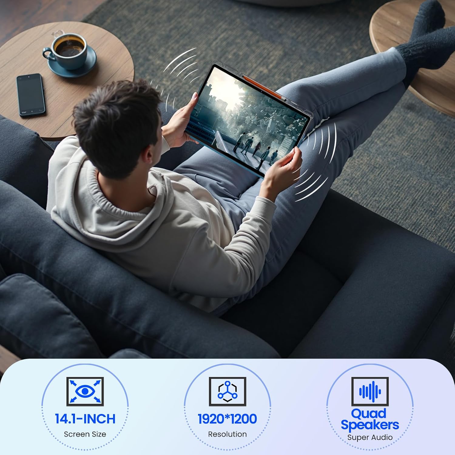 14 inch Large Screen Tablet, Android 15 Tablet 16GB RAM 256GB ROM, 1920 * 1200 IPS FHD Display, Widevine L1, 10000mAh 18W Charging, Wi-Fi & Bluetooth, 4G LTE, with Stand Case & Stylus