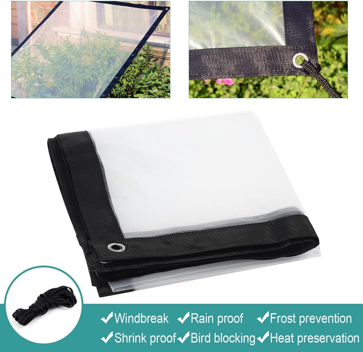 Clear Tarp Waterproof Plastic Tarps with Grommets Heavy Duty Outdoor Curtains Transparent Cover for Greenhouse, Garden(14' x 25')