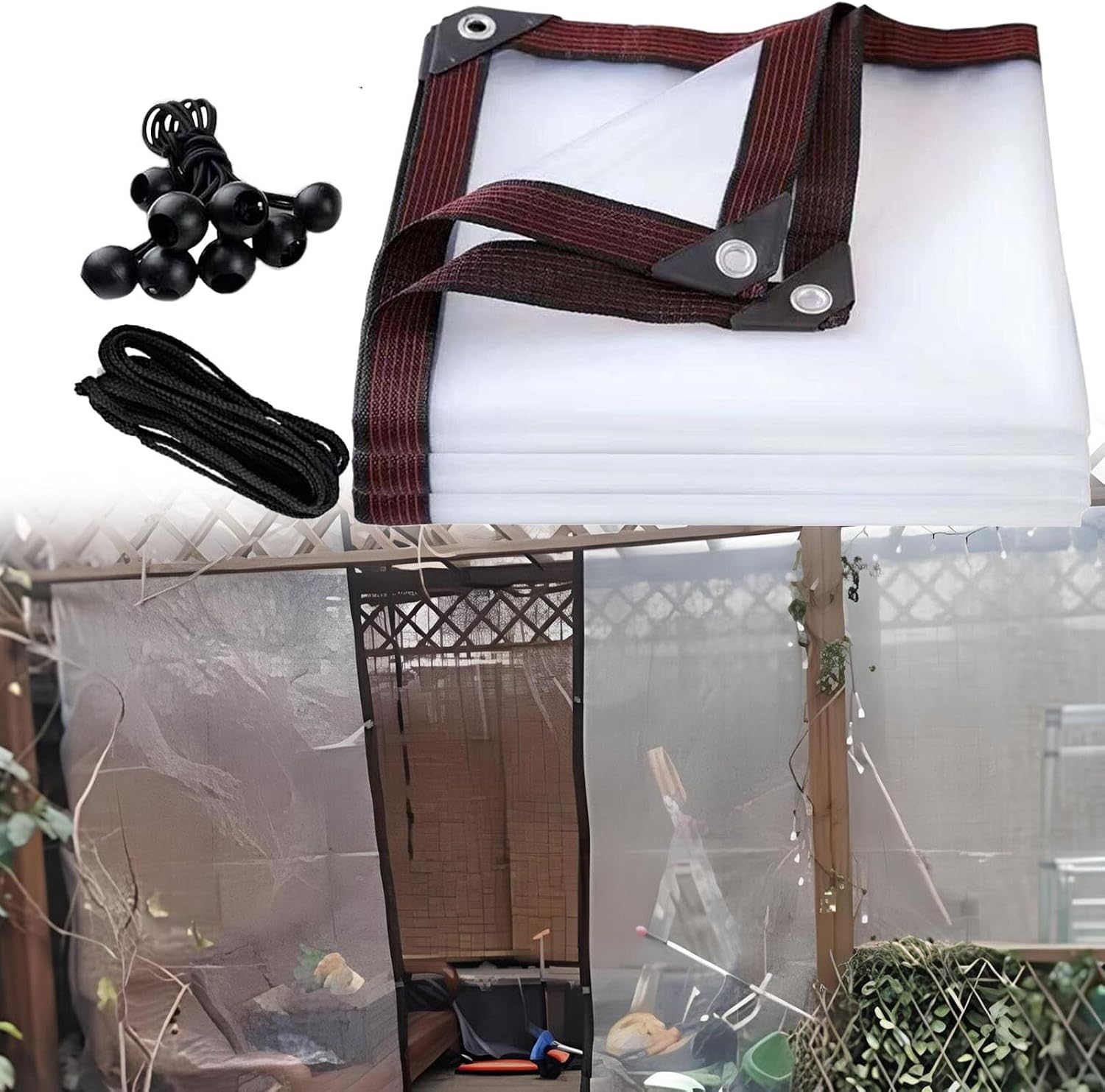 7x23 FT Double-Stitched Reinforced Edges Garden Rainproof Clear Poly Plant Cover, Clear Waterproof Cover Tarp Rainproof Heavy Duty Sheet, Rainproof Garden Protection
