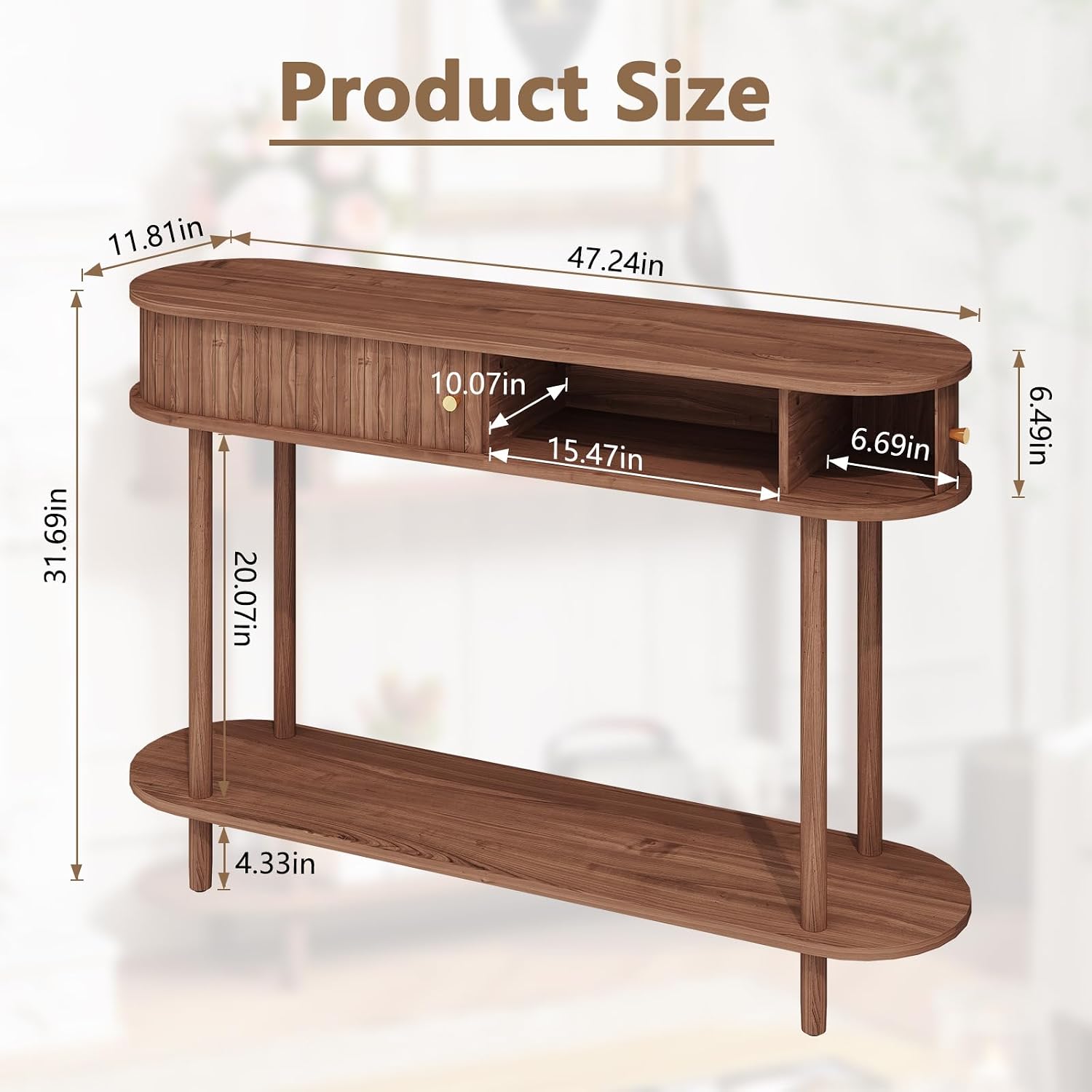 ARTPOWER 47.2' Modern Entryway Table with Wood Tambour Door, Accent Behind Couch Sofa Console with Storage, Fluted Side Table for Hallway, Living Room, Foyer, Brown