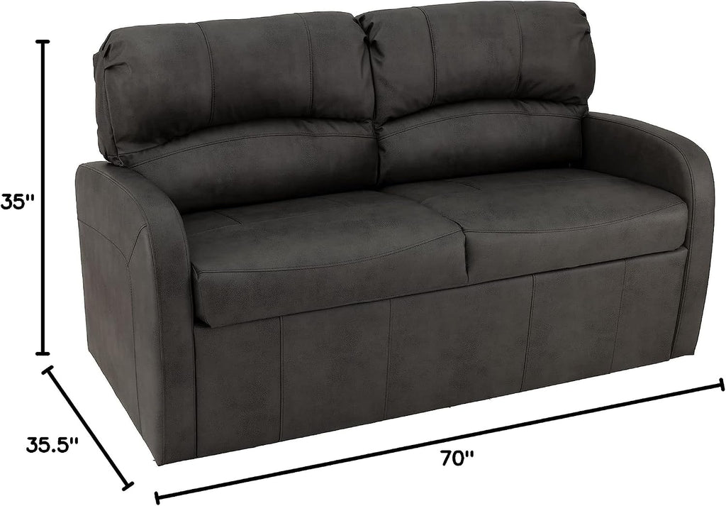 RecPro Charles Collection 70' RV Jack Knife Sleeper Sofa w/Arms | Toffee Faux Leather Sofa | Metal Frame