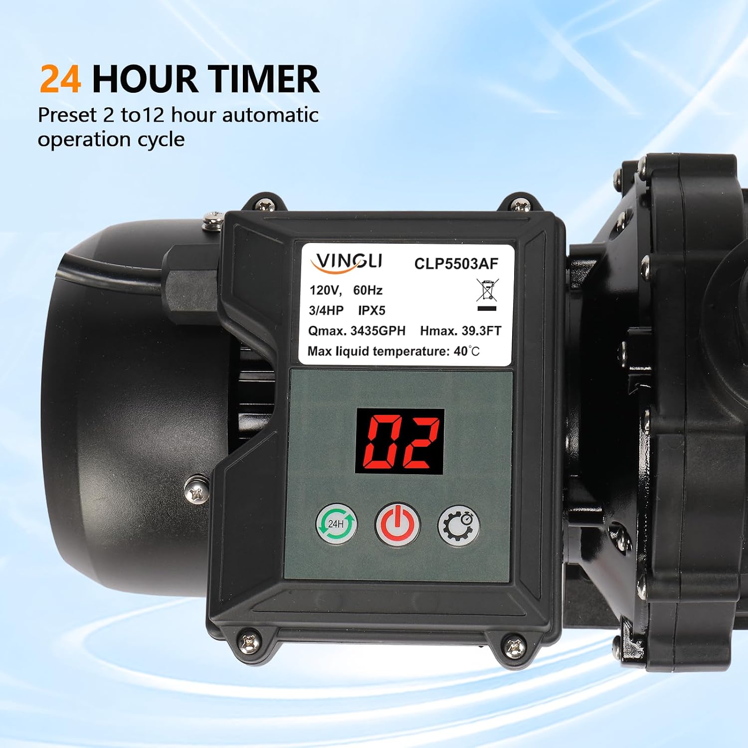 (24H Timer) VINGLI Sand Pool Filter 14in Tank With A 3/4HP Pool Pump 115V and Pool Filter Balls, Above Ground Swimming Pool Pump with Filter Basket,Max Flow Rate 3435GPH