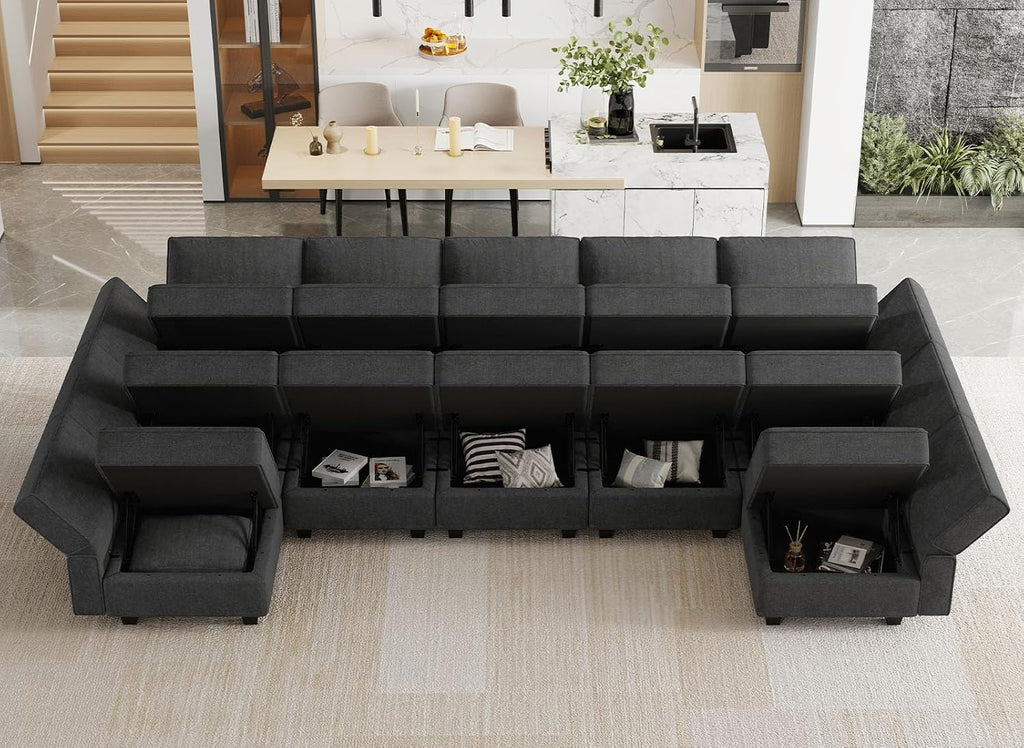 Belffin Large Modualr Sectional Sleeper Sofa Bed Oversized U Shaped Sectional Couch Set with Storage. Black Couch