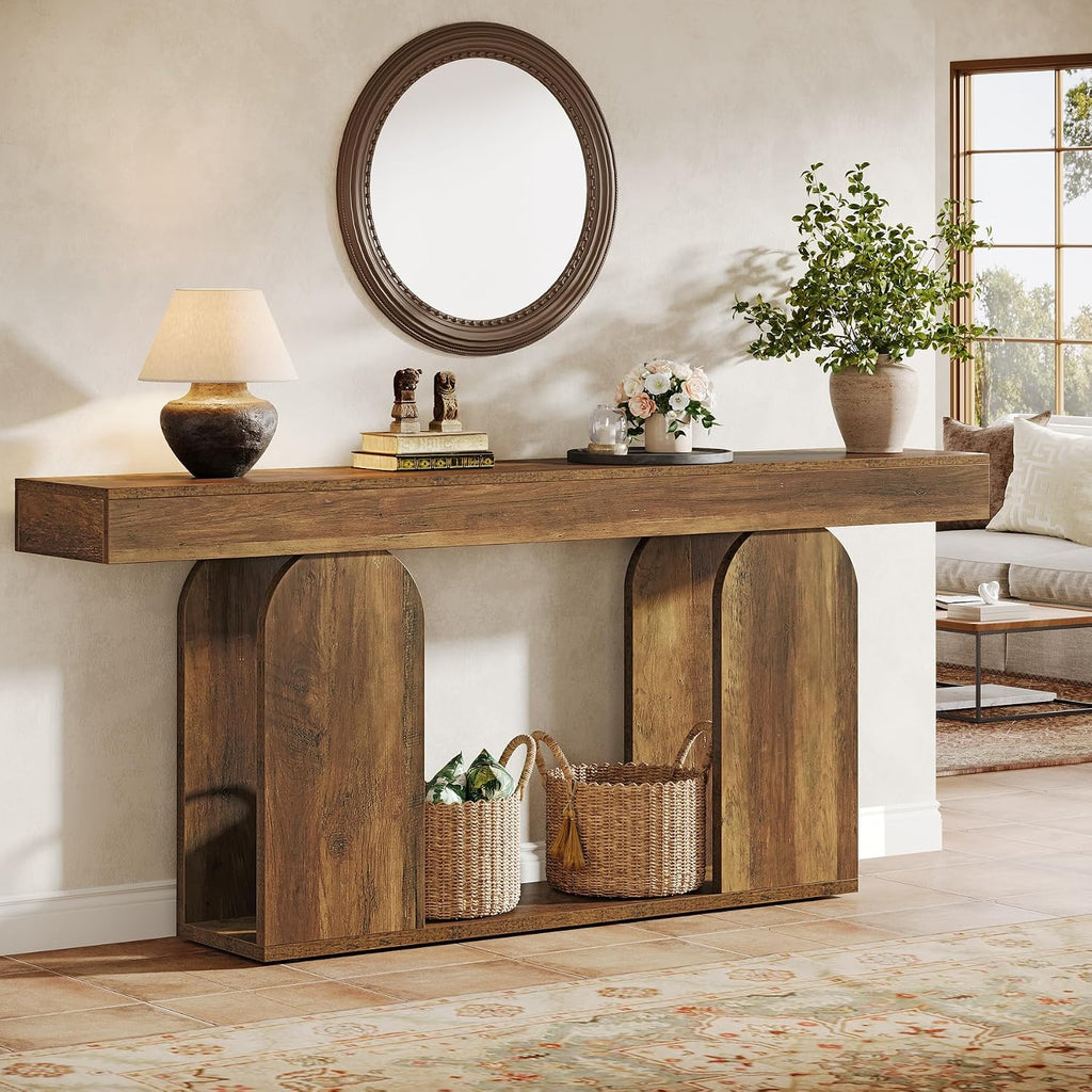 Tribesigns Farmhouse Wood Console Table, 70.9-Inch Entryway Accent Table with U-Shaped Base, 2-Tier Extra Long Sofa Tables for Entrance, Hallway, Living Room (Vintage Brown)