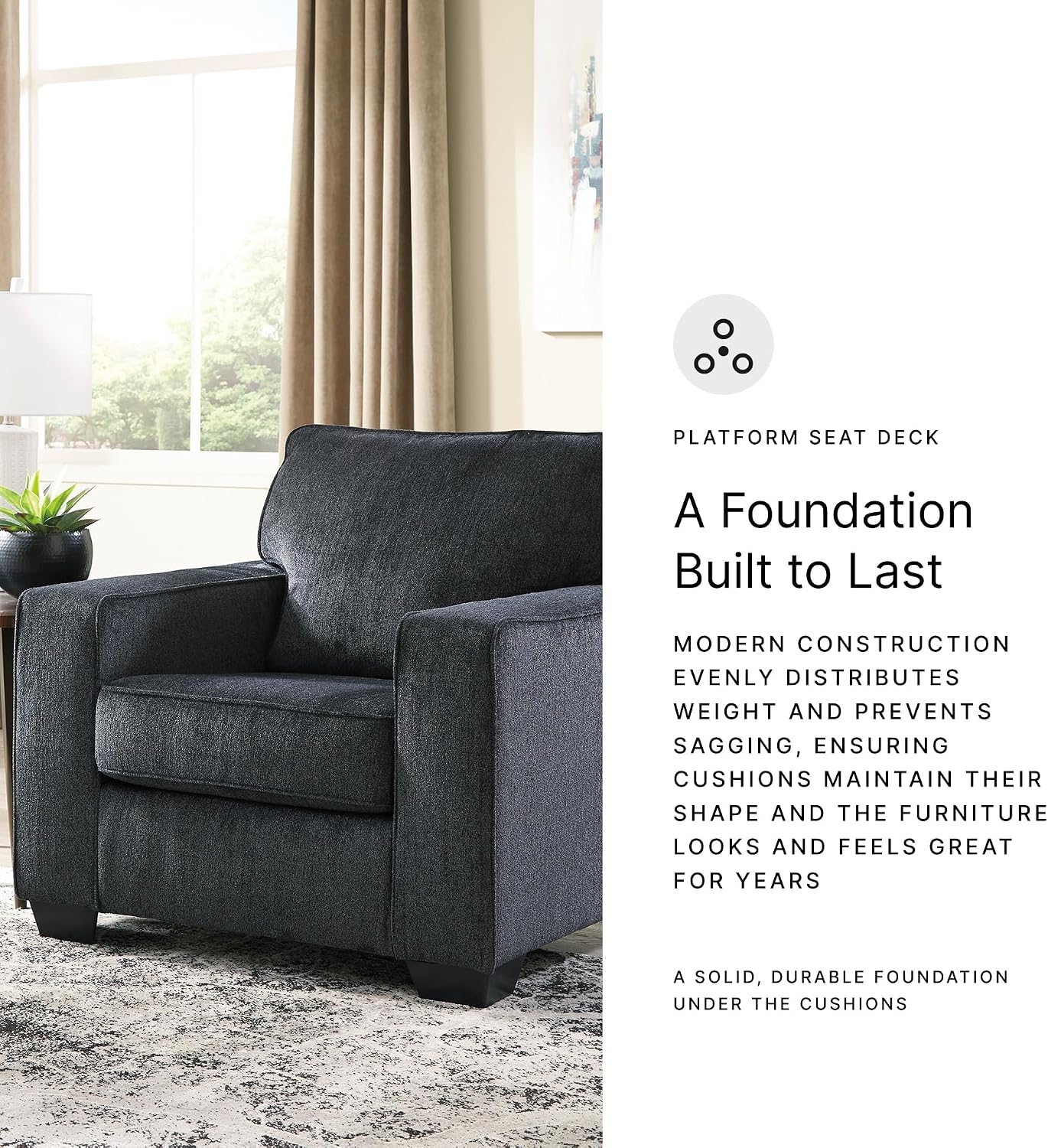 Signature Design by Ashley Altari Modern Chair, Reinforced Frame For Added Stability, Loose Seat Cushions, Back Height 37', Seat Height 20', Arm Height 26', Chenille Fabric, Dark Gray