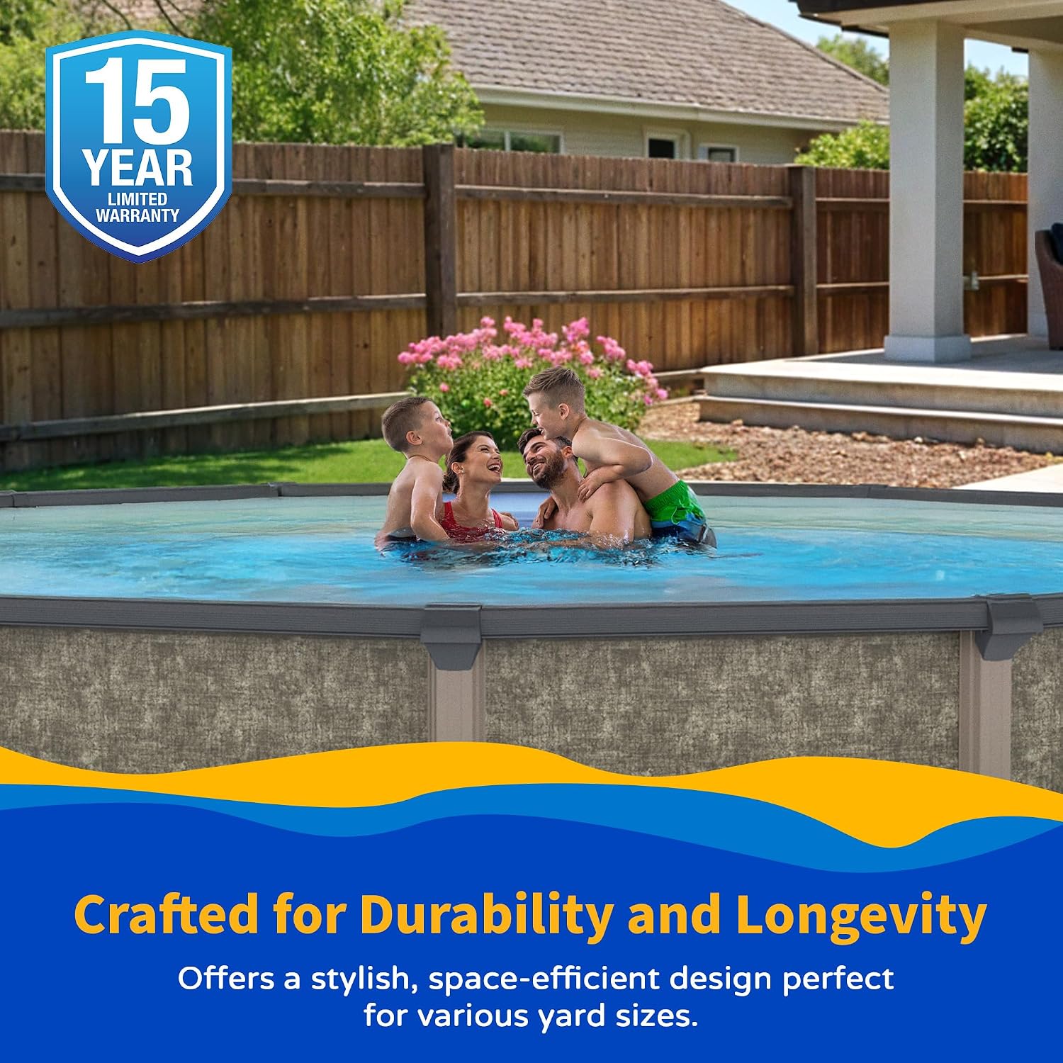 Blue Wave Riviera 24-ft Round 54-in Deep Above Ground Swimming Pool – with Steel Wall, Top Rails, Sand Filter, Overlap Liner, A-Frame Ladder & Maintenance Kit – Complete Outdoor Pool Accessories