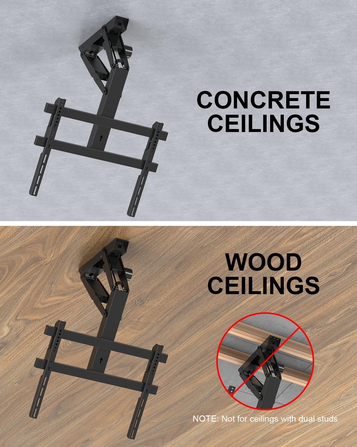 Electric Ceiling TV Mount with Remote for 23-55 inch Flat Curved Screen TVs, Motorized Flip Down Ceiling Mount for Flat and Pitched Roof Indoor Outdoor, Drop Down VESA Mount Bracket, Black